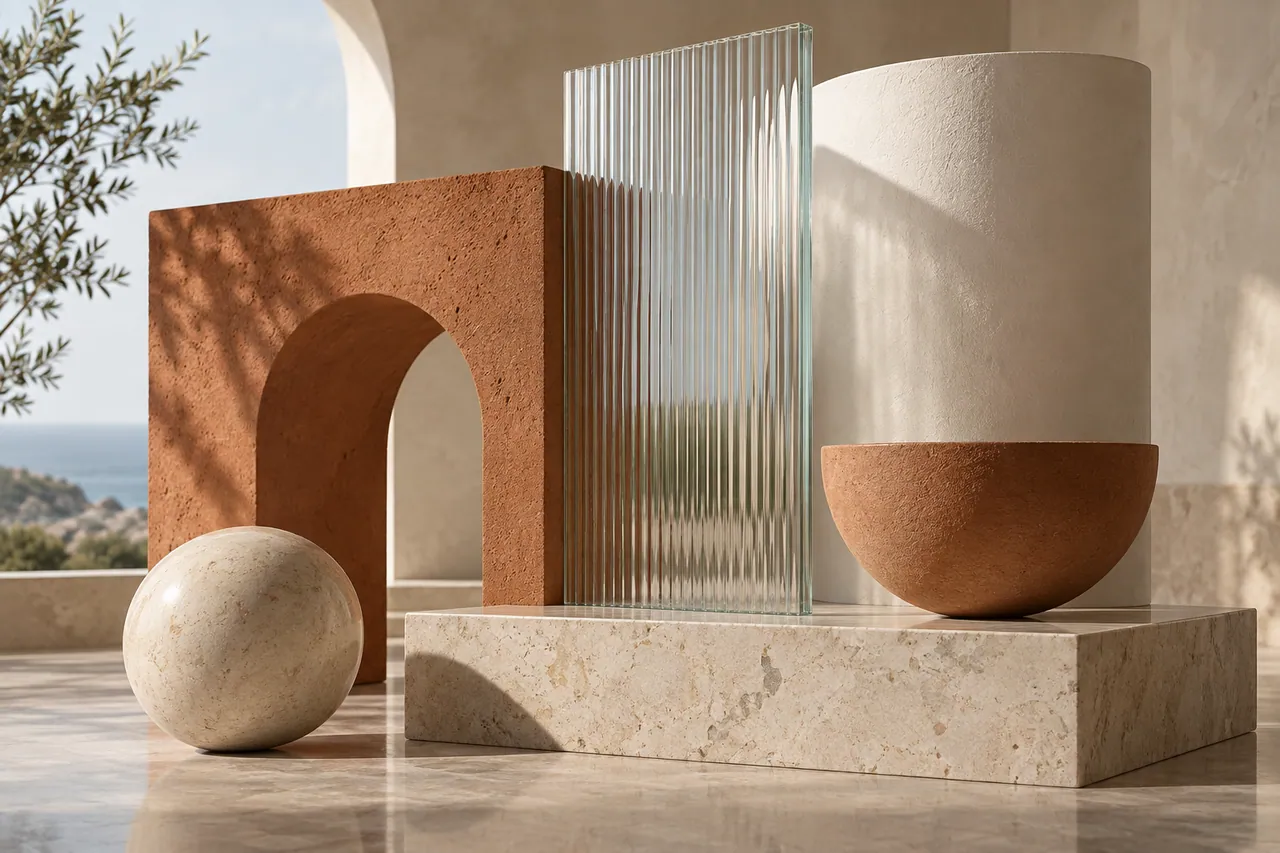 A small architectural material composition of terracotta.